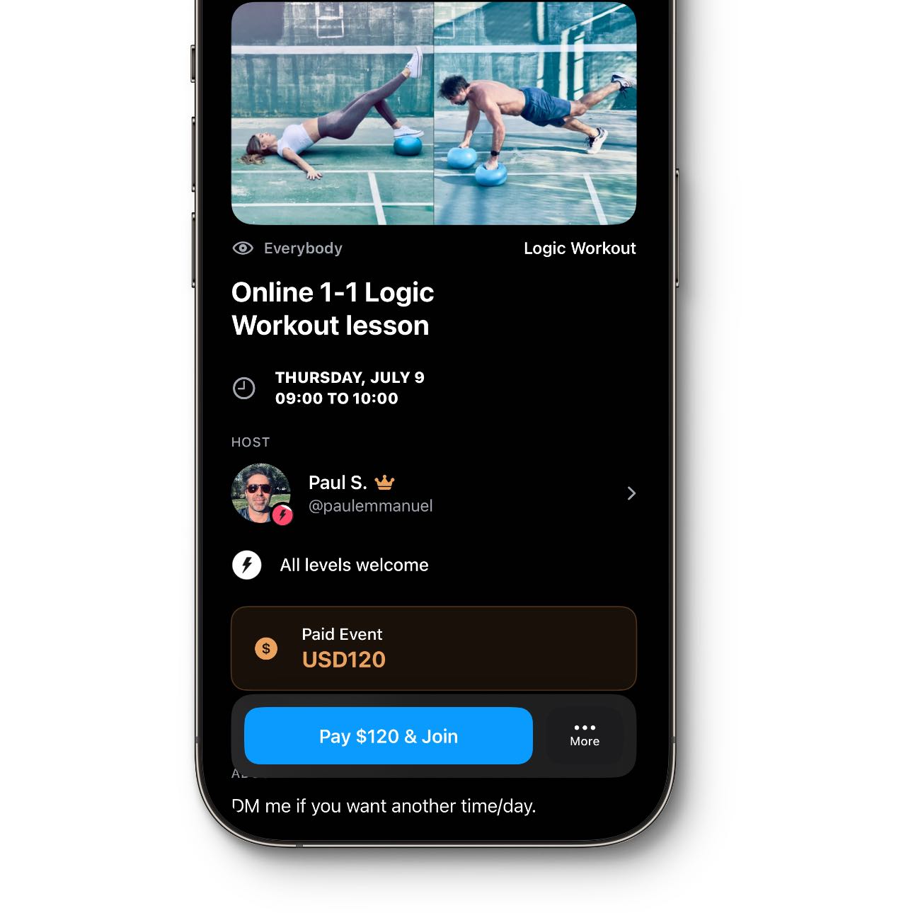 Host paid events on CATCH, like a 1-on-1 workout lesson