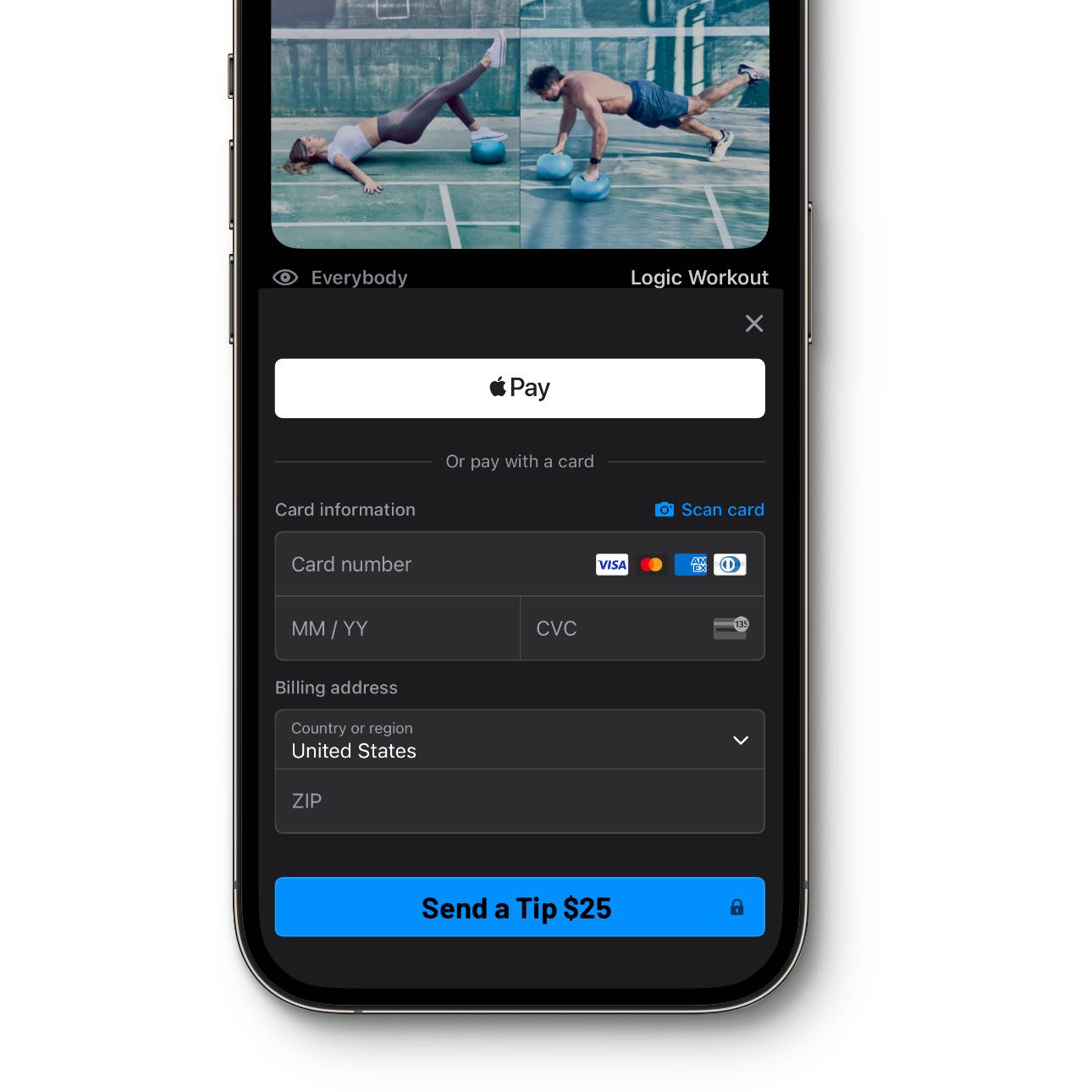 Send a tip in CATCH with Apple Pay or a card